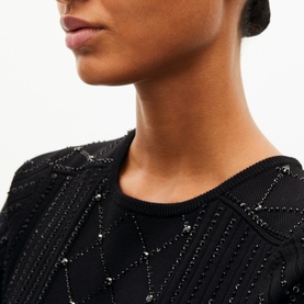 Pearl Rhinestone Embellished Knitted Sweater