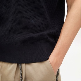 Embroidered Logo Zip Polo Shirt