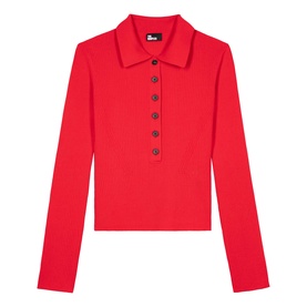 Rib Knit Polo Sweater
