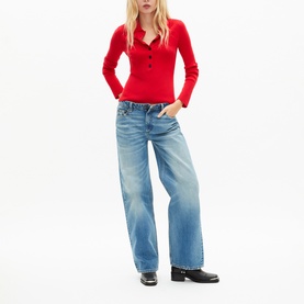 Rib Knit Polo Sweater