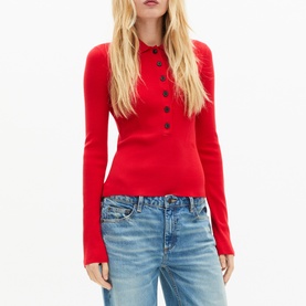 Rib Knit Polo Sweater