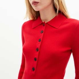 Rib Knit Polo Sweater