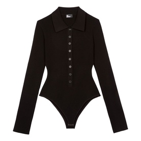 Ribbed Knit Polo Bodysuit