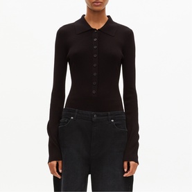 Ribbed Knit Polo Bodysuit