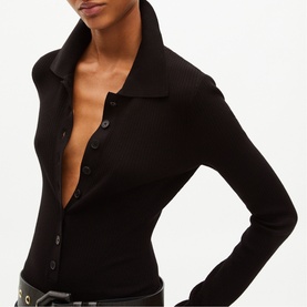 Ribbed Knit Polo Bodysuit