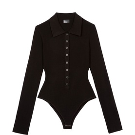 Ribbed Knit Polo Bodysuit