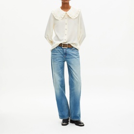 Frilled Collar Silk Shirt