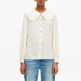 Frilled Collar Silk Shirt