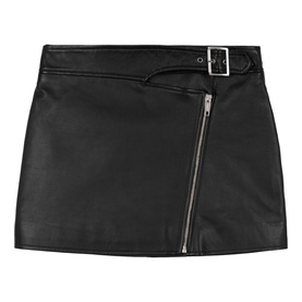Asymmetric Zip Leather Mini Skirt