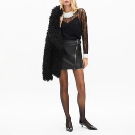 Asymmetric Zip Leather Mini Skirt