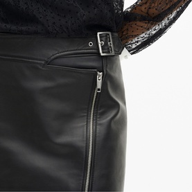 Asymmetric Zip Leather Mini Skirt