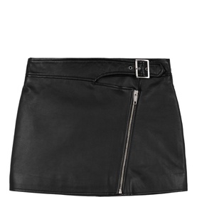 Asymmetric Zip Leather Mini Skirt