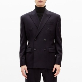 Pinstripe Double-Breasted Suit Jacket