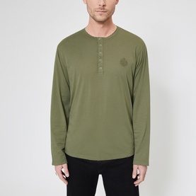 Crest Logo Long-Sleeved Henley T-Shirt