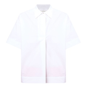 InWear Ellin Solid Blouse in white with point collar, short sleeves, concealed front fastening and curved hem