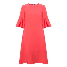 InWear Reese Flared Dress in red, round neckline, elbow-length sleeves with flared cuffs, knee-length, shadow stripe pattern