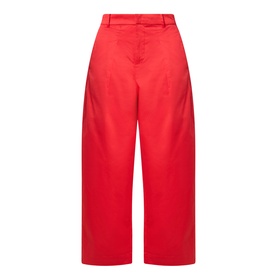 InWear Elvia Wide-Leg Cropped Trousers in red, high-rise with front pleats, belt loops, and clean cropped hem