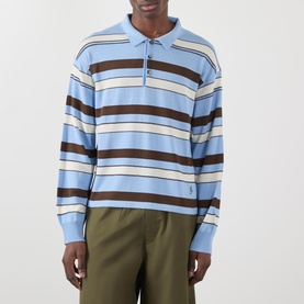 Striped Logo Knitted Polo Sweater