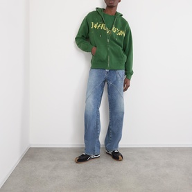 Circular Logo Drawstring Zip Hoodie