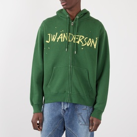 Circular Logo Drawstring Zip Hoodie