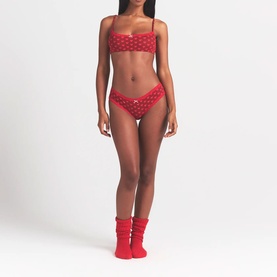 Pointelle Lace Trim Brief Brick Heart Halfdrop