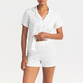 Short Sleep Set Ivory Pearl Bows Print