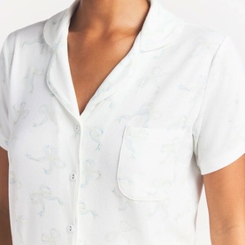 Short Sleep Set Ivory Pearl Bows Print