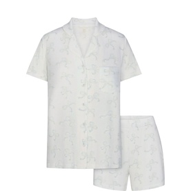 Short Sleep Set Ivory Pearl Bows Print