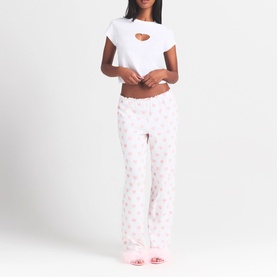 Straight Leg Pants Snow Lace Hearts