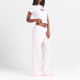 Straight Leg Pants Snow Lace Hearts