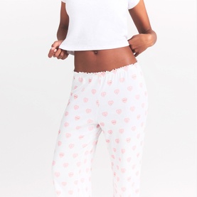 Straight Leg Pants Snow Lace Hearts
