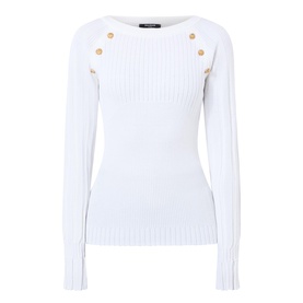 Crest Buttoned Rib Long-Sleeved Top