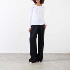 Crest Buttoned Rib Long-Sleeved Top