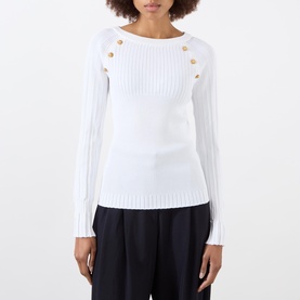 Crest Buttoned Rib Long-Sleeved Top