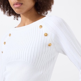 Crest Buttoned Rib Long-Sleeved Top