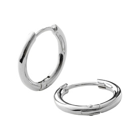Juvi Essential Huggies in silver sterling silver, polished huggie hoop earrings with hinged clasp closure, pair shown