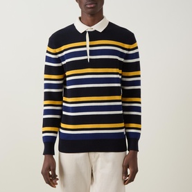 Striped Rib Polo Sweater