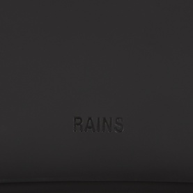Rains Trail 14" Laptop Case in black, debossed logo detail on smooth matte polyester exterior, tonal finish.