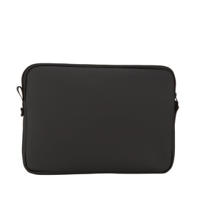 Rains Trail 14" Laptop Case in black, tonal zip fastening, logo webbing loop, smooth polyester finish