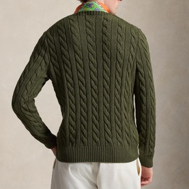 Polo Player Cable Knit Sweater