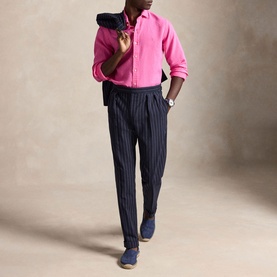Pony Logo Slub Linen Casual Shirt