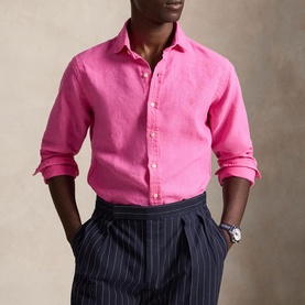 Pony Logo Slub Linen Casual Shirt