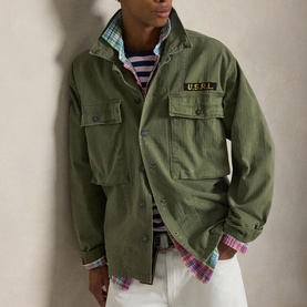 Logo Patch Herringbone Twill Overshirt