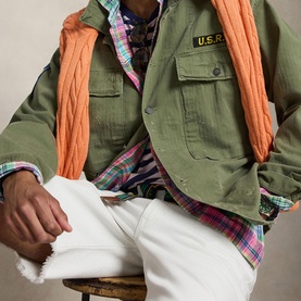 Logo Patch Herringbone Twill Overshirt