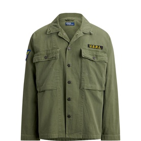 Logo Patch Herringbone Twill Overshirt