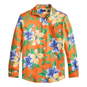 Tropical Floral Pony Logo Linen Shirt
