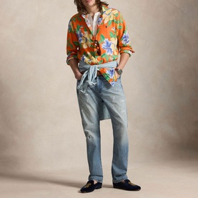 Tropical Floral Pony Logo Linen Shirt
