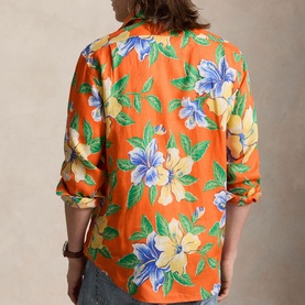 Tropical Floral Pony Logo Linen Shirt