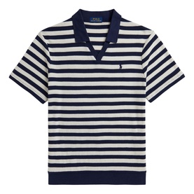Striped Pointelle Polo Shirt