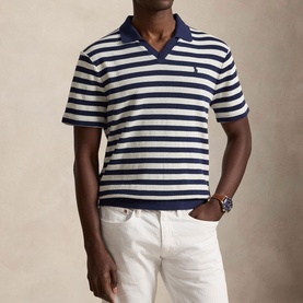 Striped Pointelle Polo Shirt
